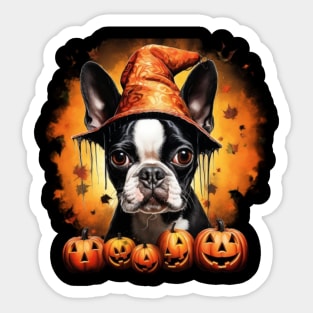 Halloween Boston terrier in Hat Sticker